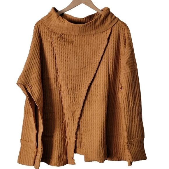 Free People Juicy Long Sleeve Cowl Neck Waffle Knit Split Back Top Canyon Moon - Picture 6 of 8